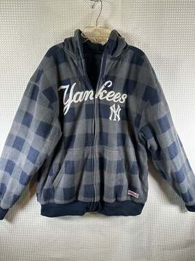 Stitches MLB New York Yankees Buffalo Plaid Full Zip Fleece Sherpa Lined Hoodie
